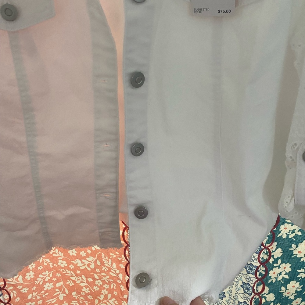 Ruby Rd. White Eyelet Jean Jacket - Picture 3 of 9